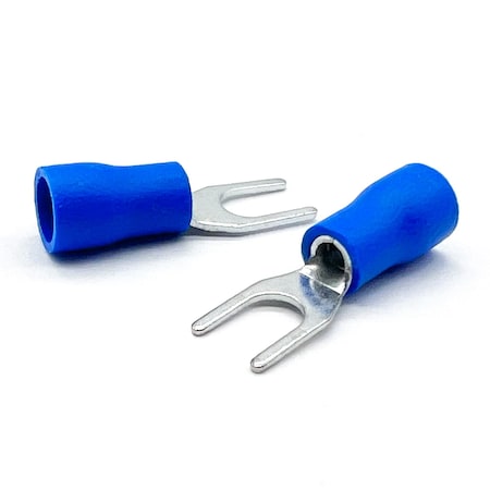 Boltsandnuts.Com Fork Terminal, 14 AWG, 600 V, PVC, Vinyl Insulated, Blue, 200 PK EL-1614-FORK8-VB-200